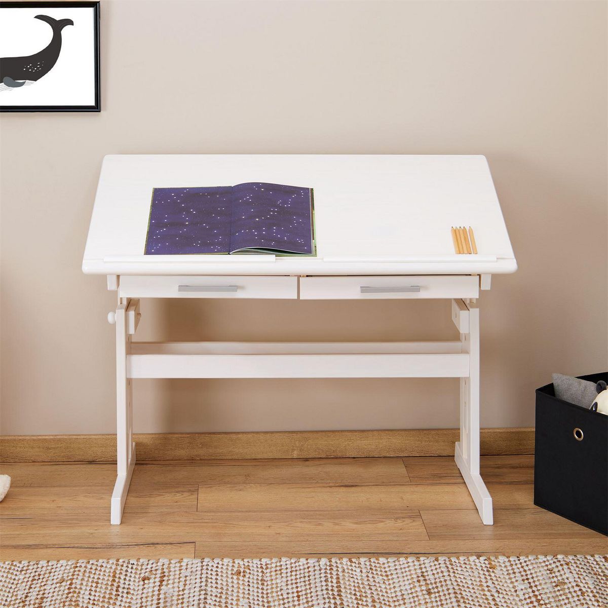 IDIMEX Bureau enfant OLIVIA, en pin massif, réglable en hauteur et plateau inclinable