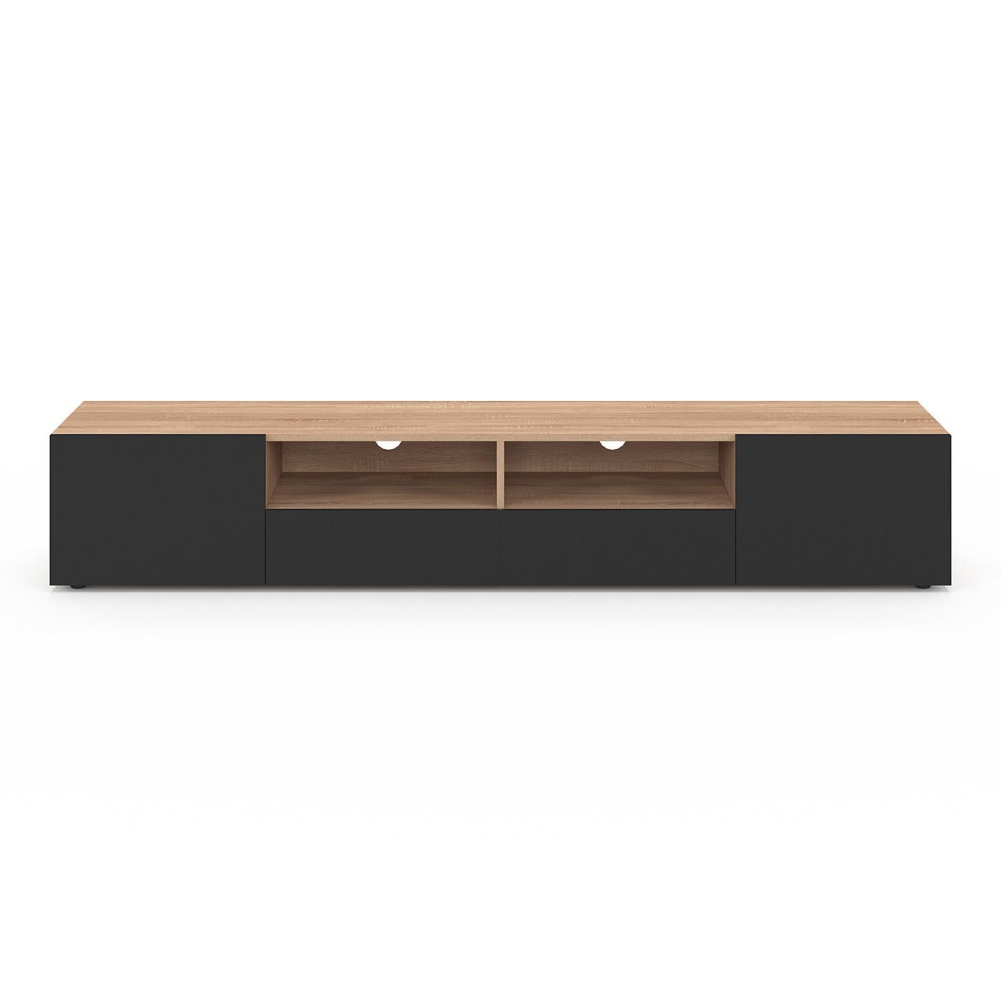 Voir la diapositive 3 : ID MARKET Meuble tv 180 cm eli bois façon hêtre portes noires