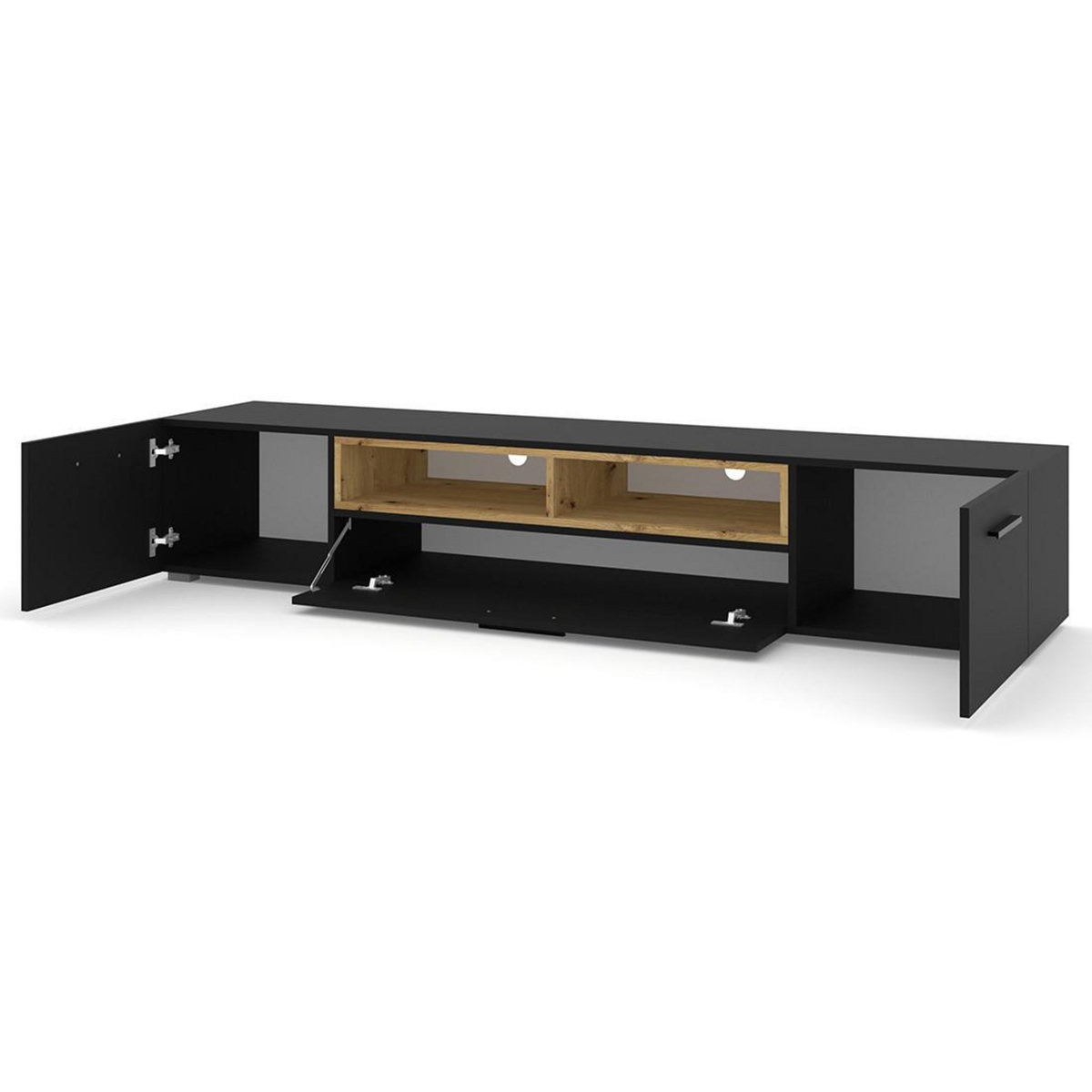 BEST MOBILIER Leolio - meuble tv - noir et effet bois - 198 cm