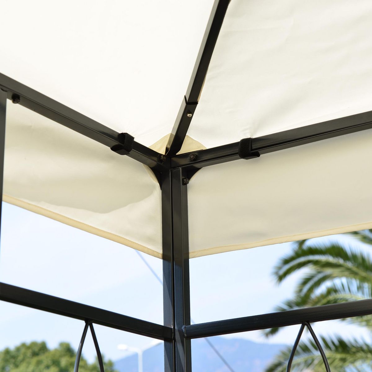 HOMCOM HOMCOM Tonnelle Pavillon de jardin barnum style colonial double toit 4 x 3 m acier crème