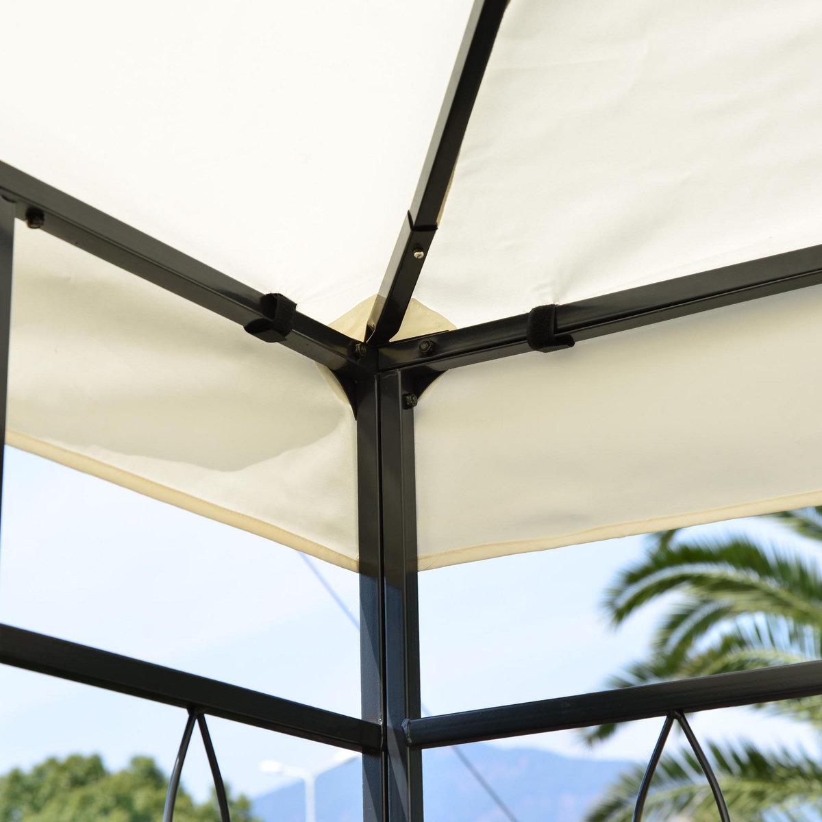 HOMCOM HOMCOM Tonnelle Pavillon de jardin barnum style colonial double toit 4 x 3 m acier crème