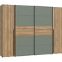 Voir la diapositive 5 : MARKET24 Armoire - Décor Chene et vert Sauge - 2 portes battantes + 2 portes coulissantes - L270 x P61 x H210cm - NARAGO