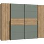 Voir la diapositive 5 : MARKET24 Armoire - Décor Chene et vert Sauge - 2 portes battantes + 2 portes coulissantes - L270 x P61 x H210cm - NARAGO
