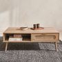 Voir la diapositive 2 : SWEEEK Table basse. Eva.  scandinave en cannage arrondi et en décor bois. 1 tiroir réversible L110 x l59 x H39cm