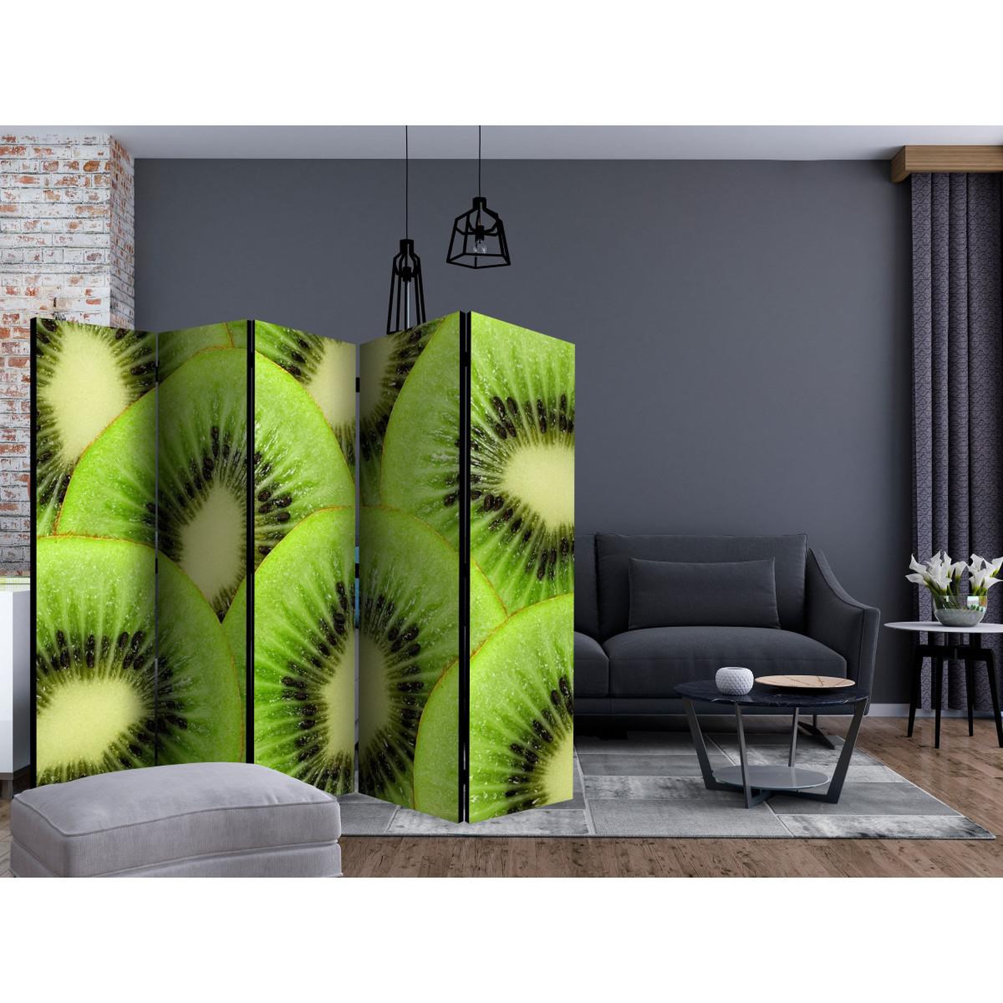 Voir la diapositive 2 : Paris Prix Paravent 5 volets  kiwi slices  172x225cm