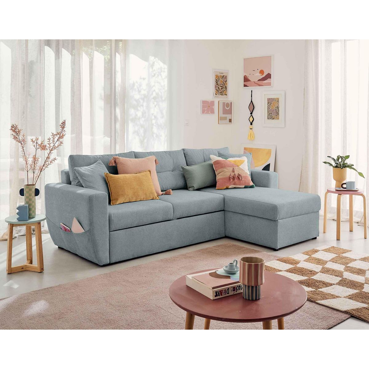 BEST MOBILIER Astoria - canapé d'angle réversible 4 places - convertible avec coffre - en tissu texturé