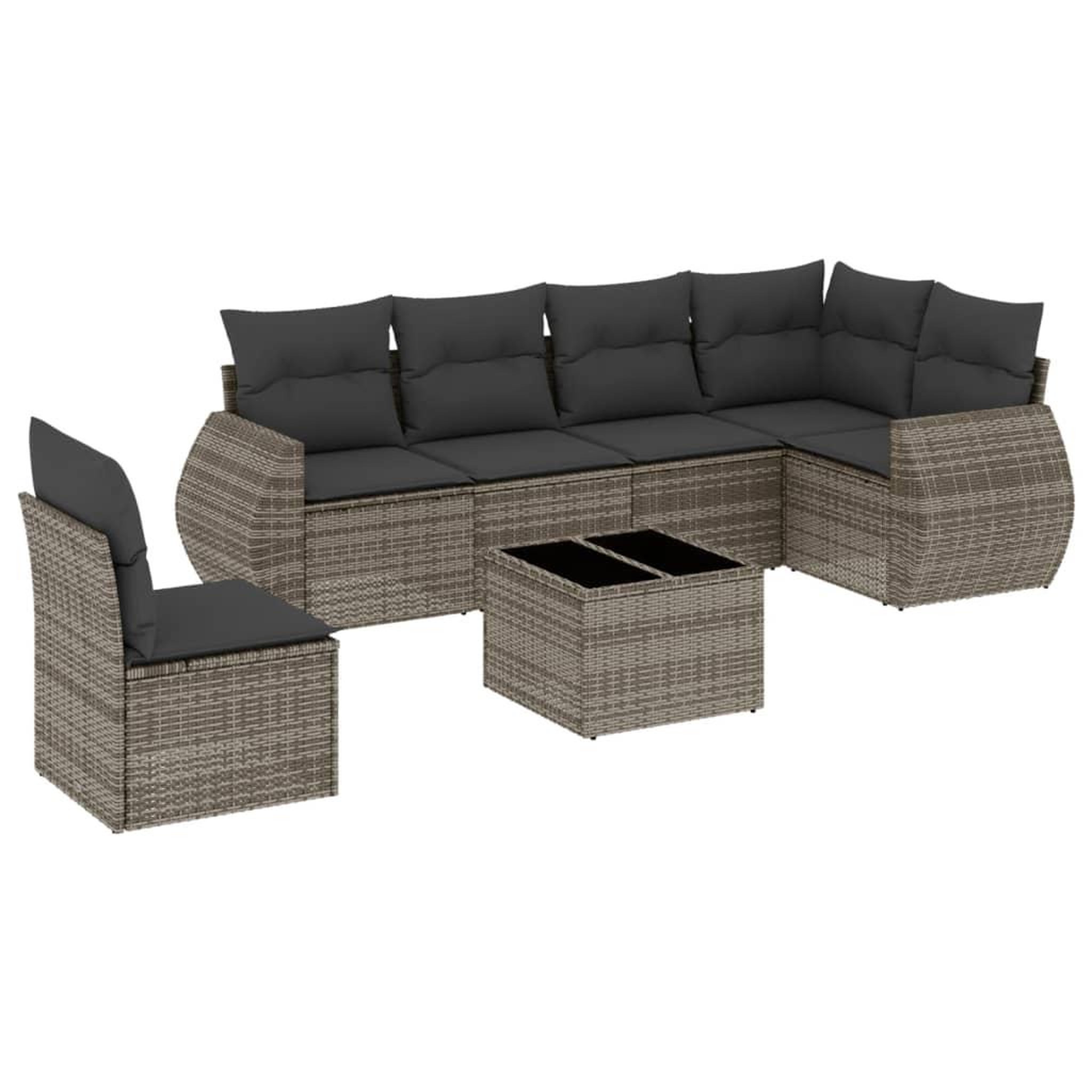 Voir la diapositive 2 : VIDAXL Salon de jardin avec coussins 7 pcs gris resine tressee