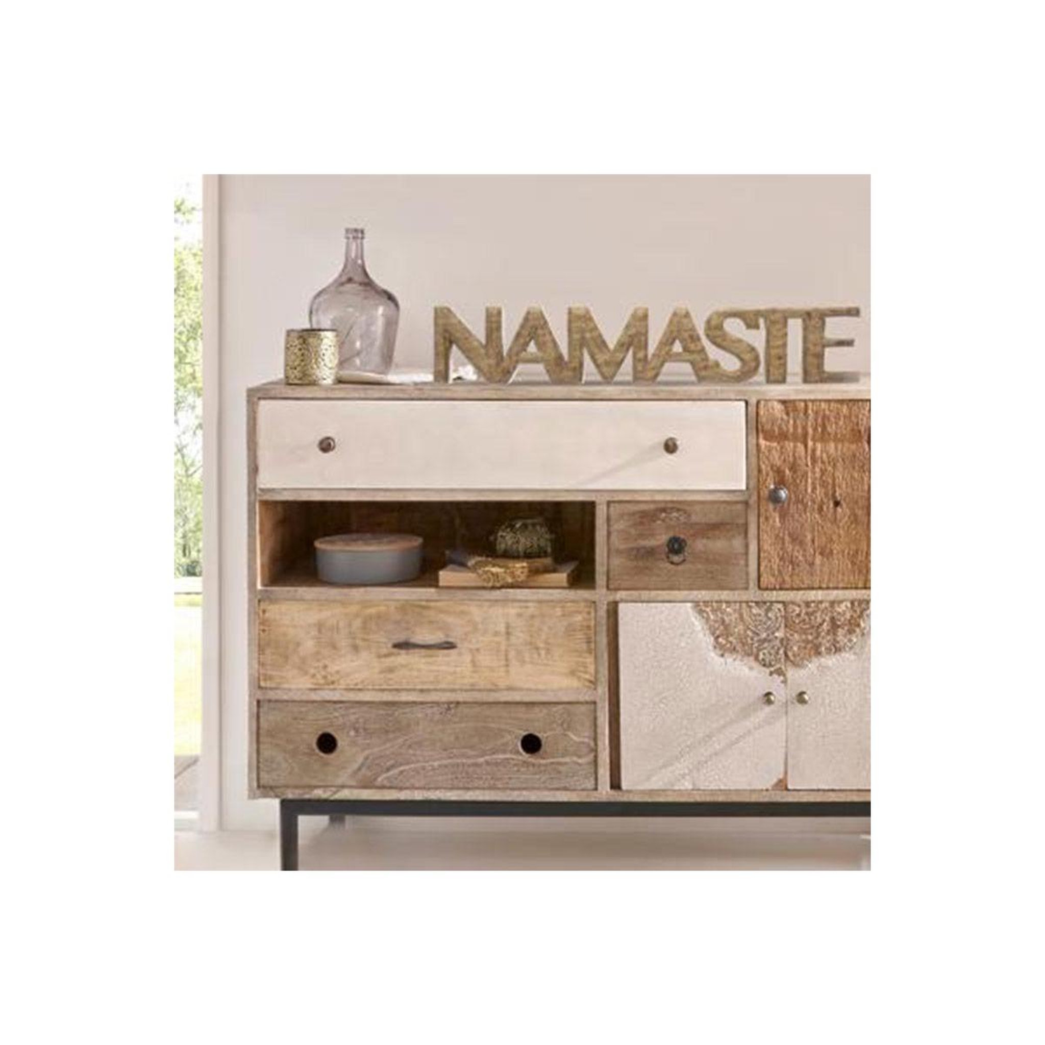 Voir la diapositive 2 : ATMOSPHERA Mot à poser en bois  namaste  56cm marron