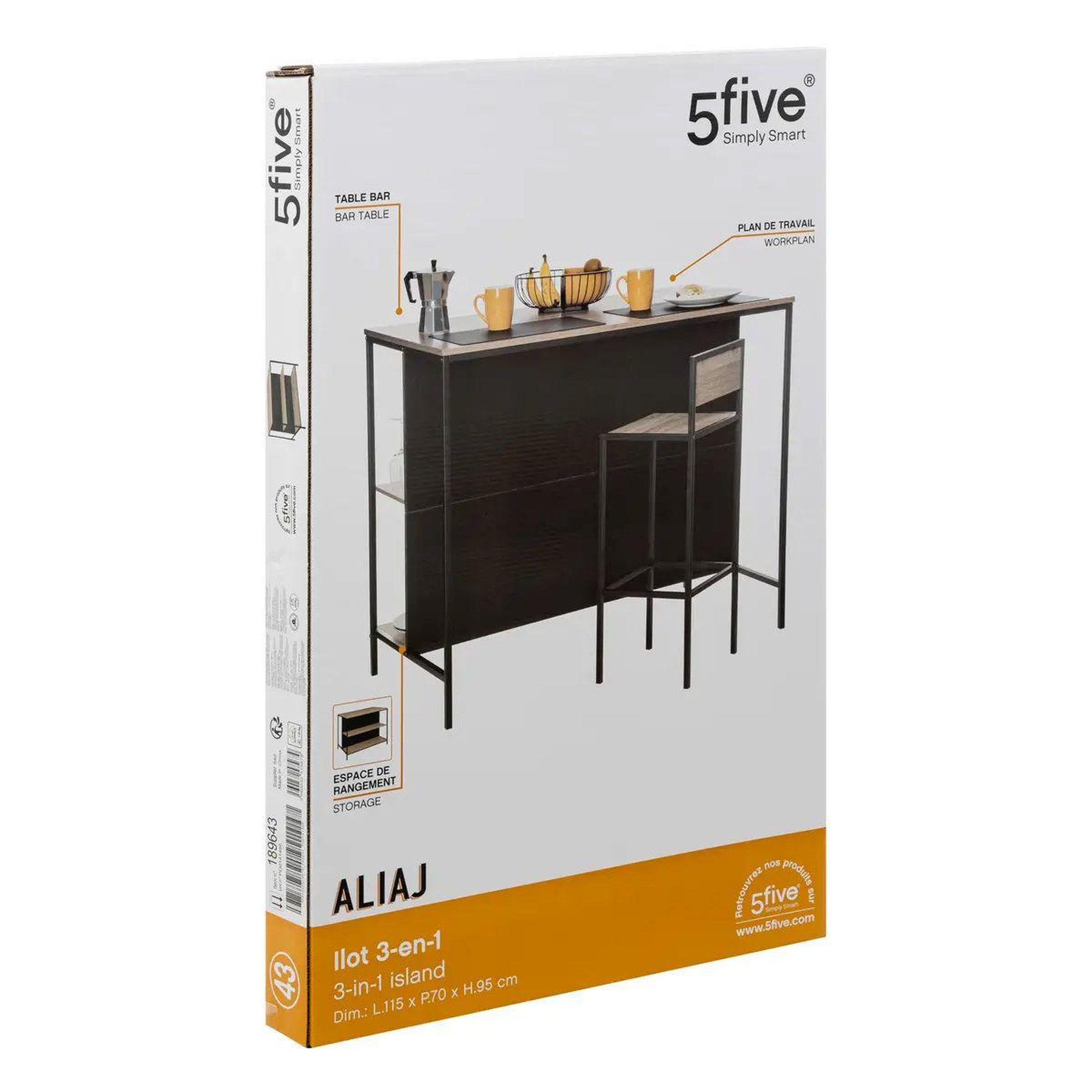 Voir la diapositive 5 : FIVE Ilot de cuisine design  aliaj  115cm naturel & noir
