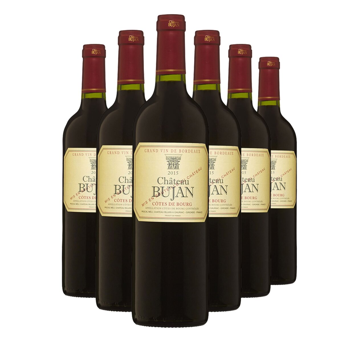 Lot de 6 bouteilles de Château Bujan Côtes de Bourg  Rouge 2015