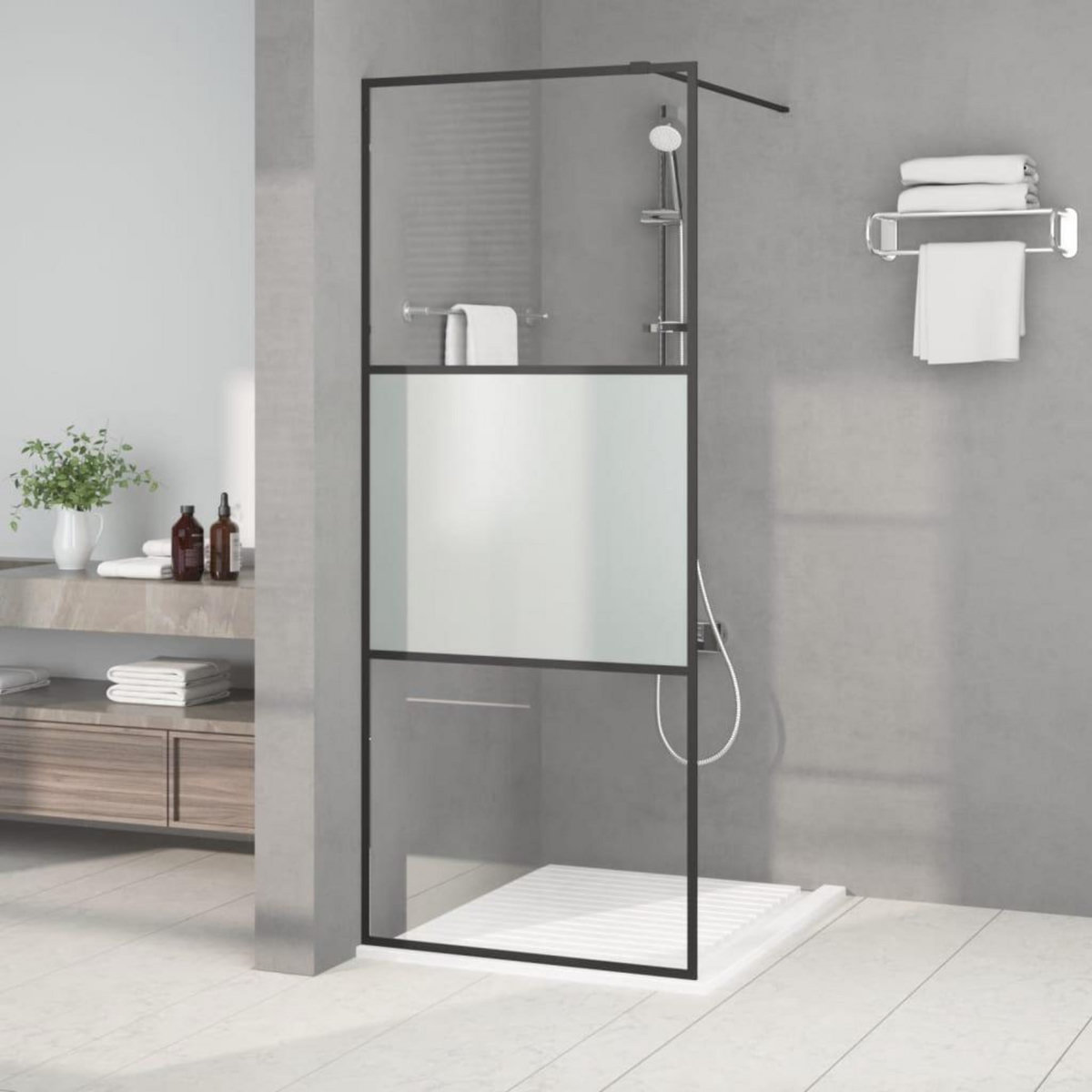 VIDAXL Paroi de douche Noir 80x195 cm Verre ESG demi-depoli