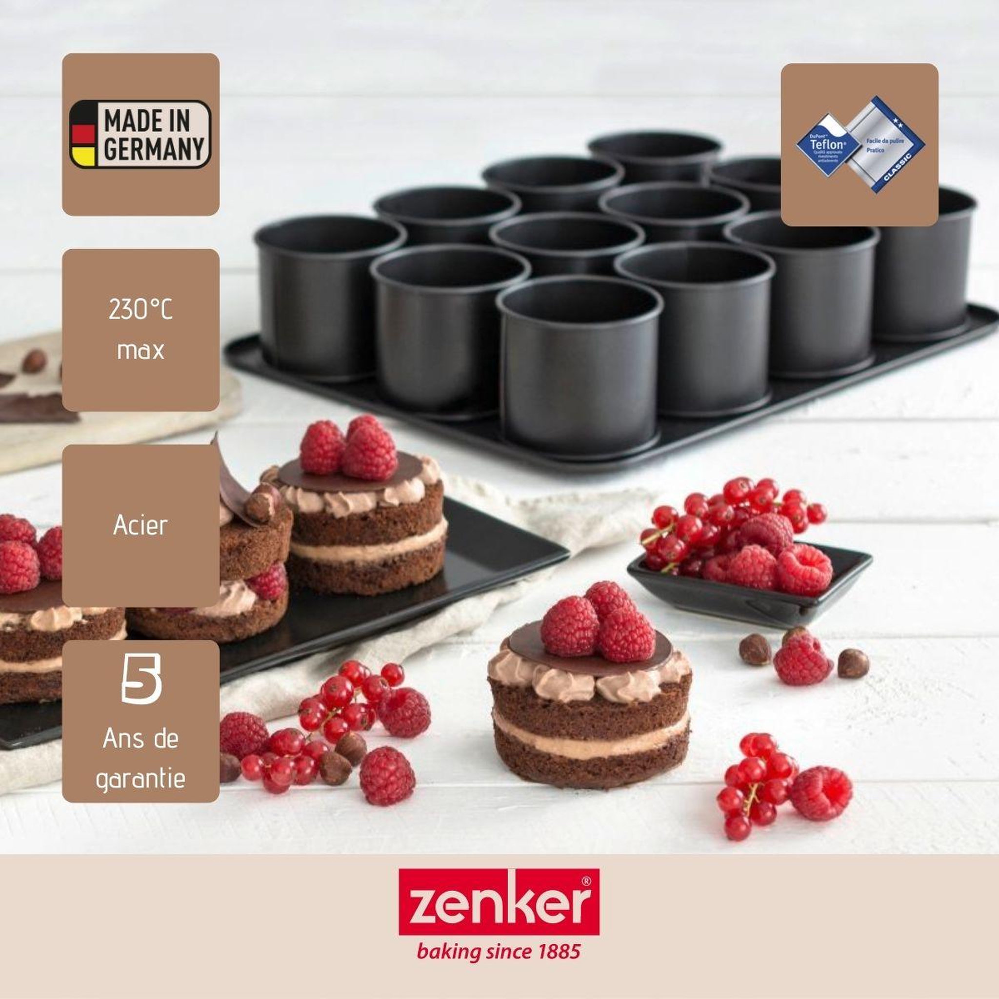 Voir la diapositive 4 : ZENKER Ensemble de 2 plaques pâtisserie 12 mini moules ronds amovibles 38 x 30 cm zenker black metallic