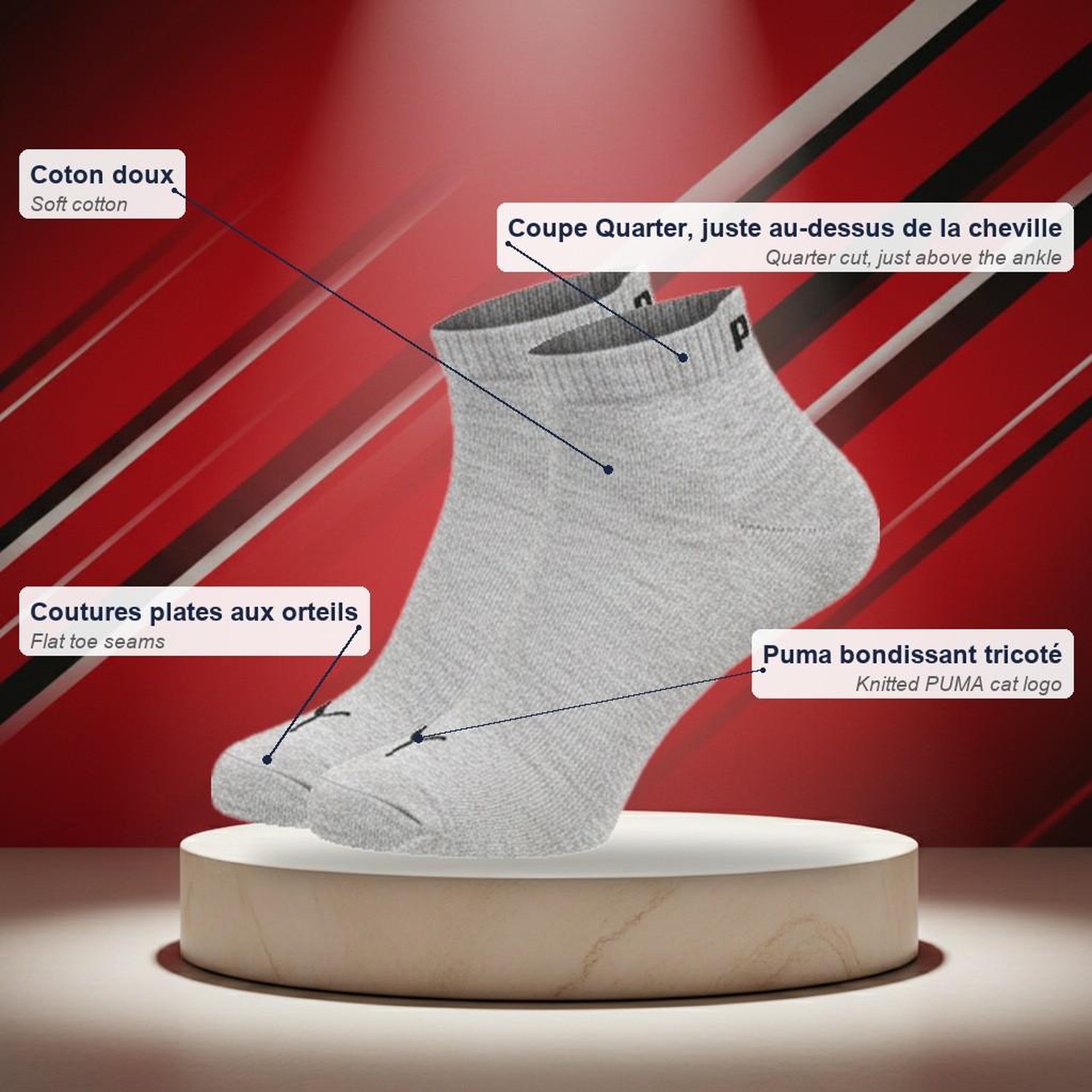 Voir la diapositive 5 : PUMA PUMA Chaussettes Mixte Quarter Pack 6 Paires (Lot) - Coton Doux