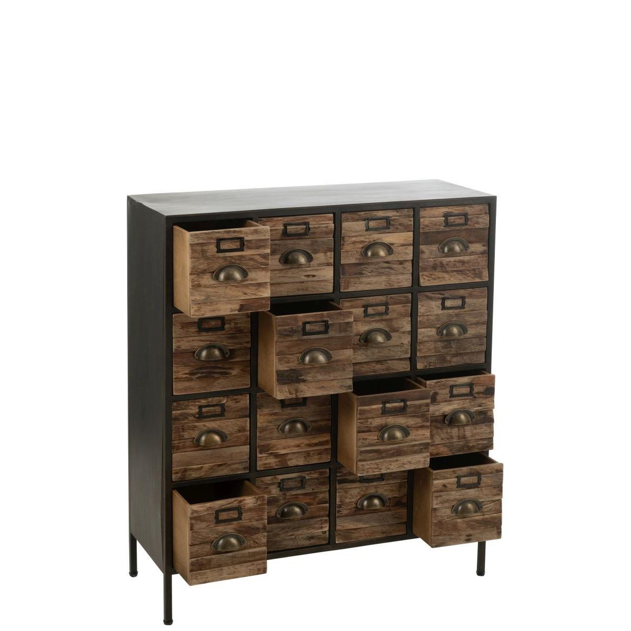 Voir la diapositive 3 : J-LINE Meuble de Rangement 16 Tiroirs  Damian  92cm Marron