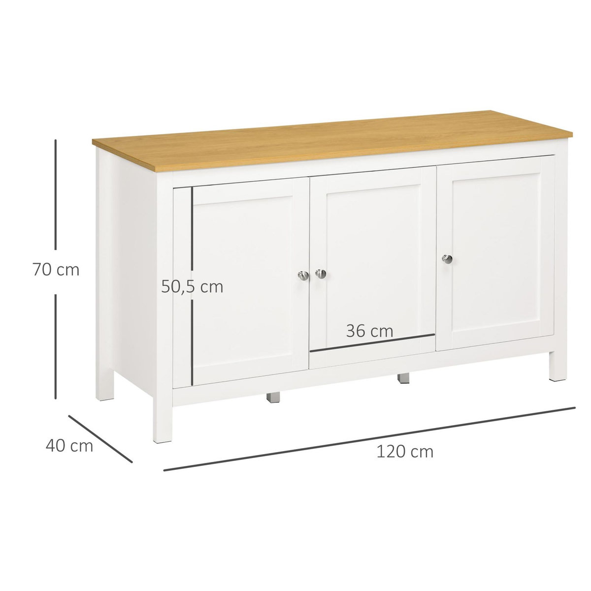 HOMCOM Buffet bas style classique chic - 3 portes, 2 étagères réglables - MDF panneaux blanc aspect bois clair