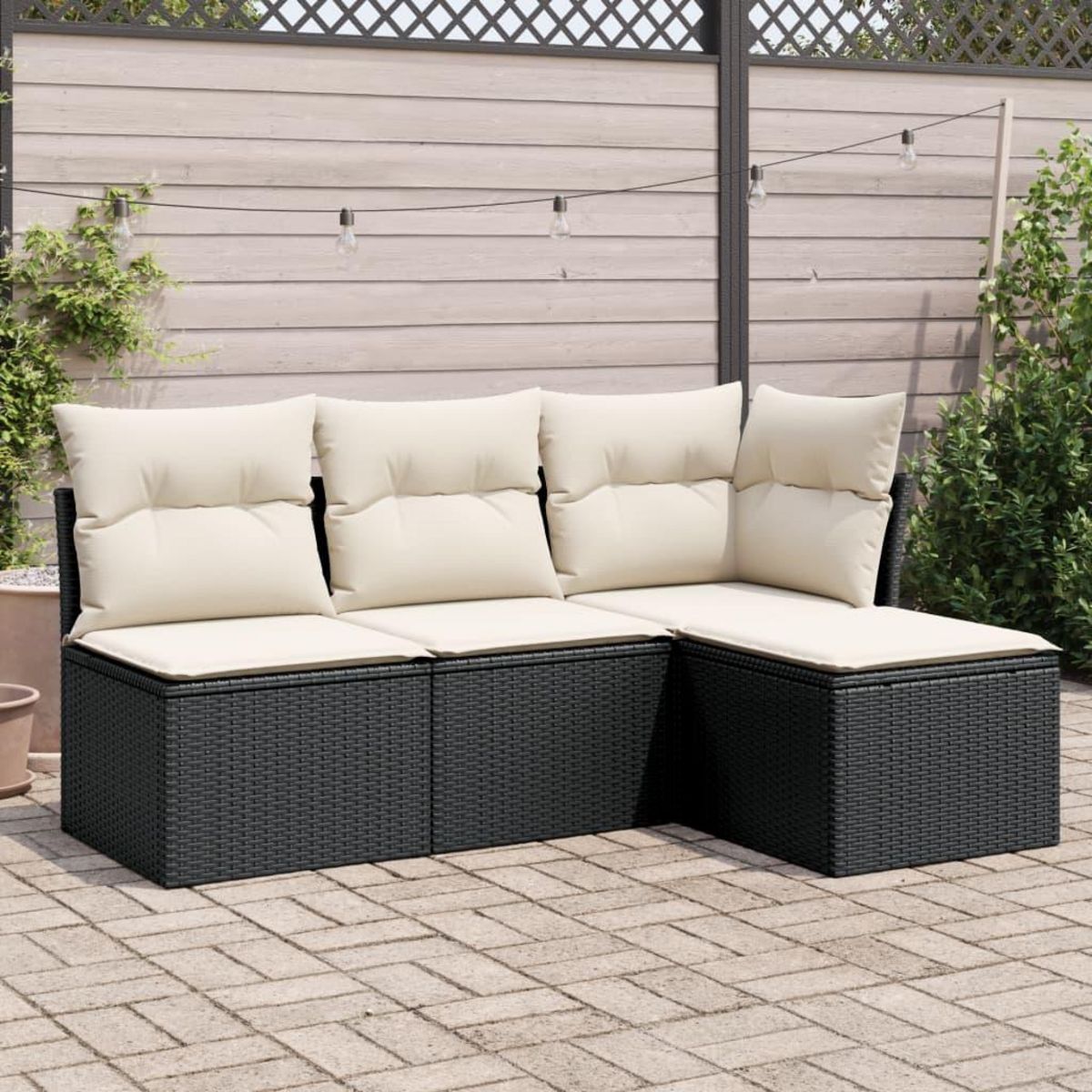 VIDAXL Salon de jardin 4 pcs avec coussins noir resine tressee