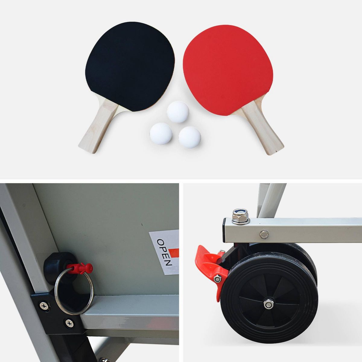 SWEEEK Table de ping pong OUTDOOR bleue - table pliable avec 2 raquettes et 3 balles. pour utilisation extérieure. sport tennis de table