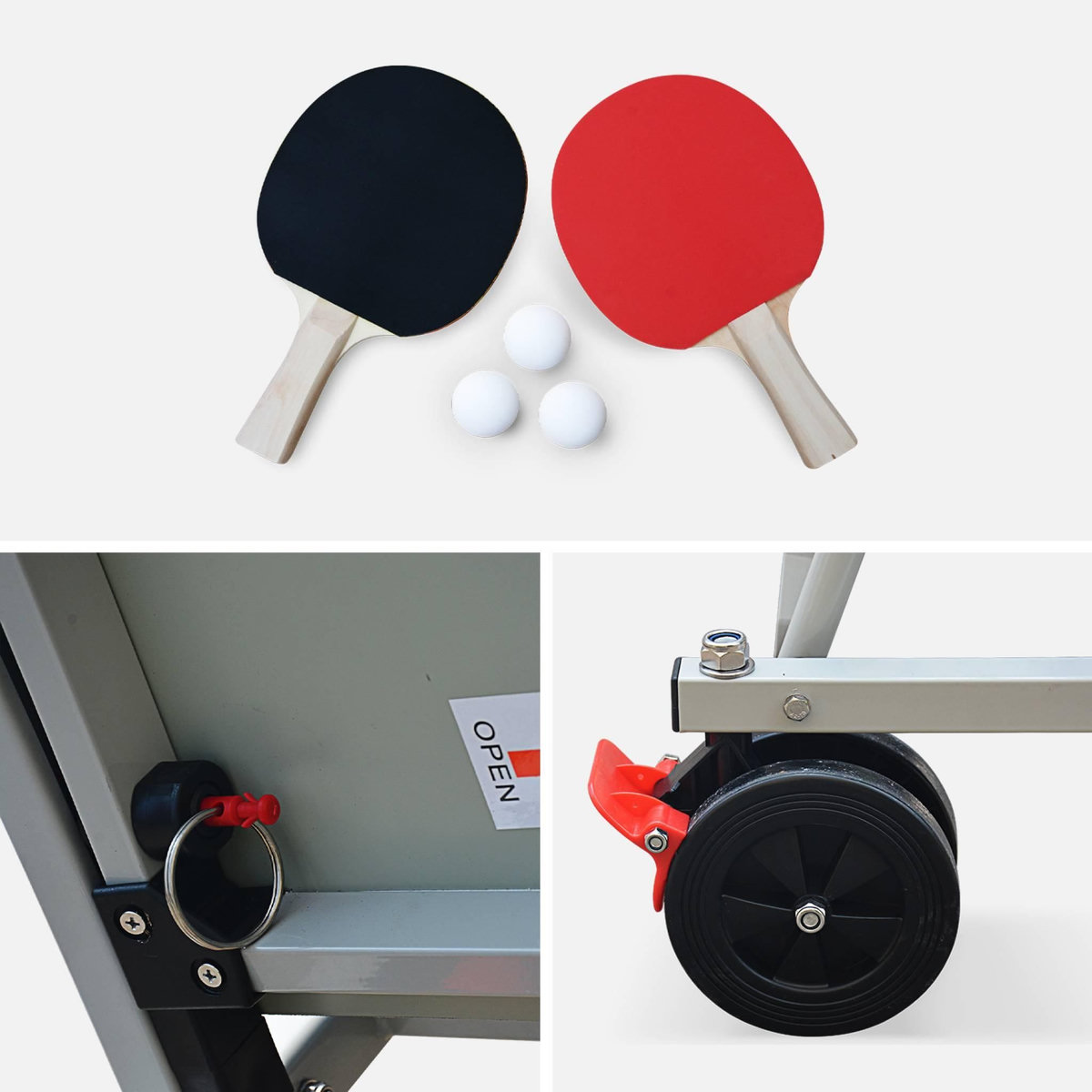 SWEEEK Table de ping pong OUTDOOR bleue - table pliable avec 2 raquettes et 3 balles. pour utilisation extérieure. sport tennis de table