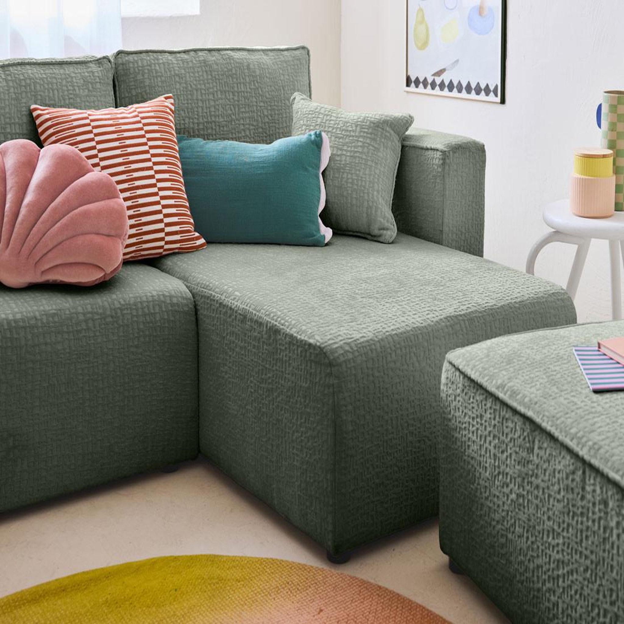 Voir la diapositive 3 : BEST MOBILIER Topaze - canapé d'angle réversible - 4 places - convertible avec coffre - en tissu velours relief