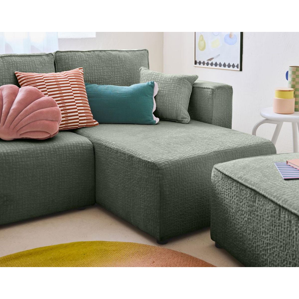 BEST MOBILIER Topaze - canapé d'angle réversible - 4 places - convertible avec coffre - en tissu velours relief