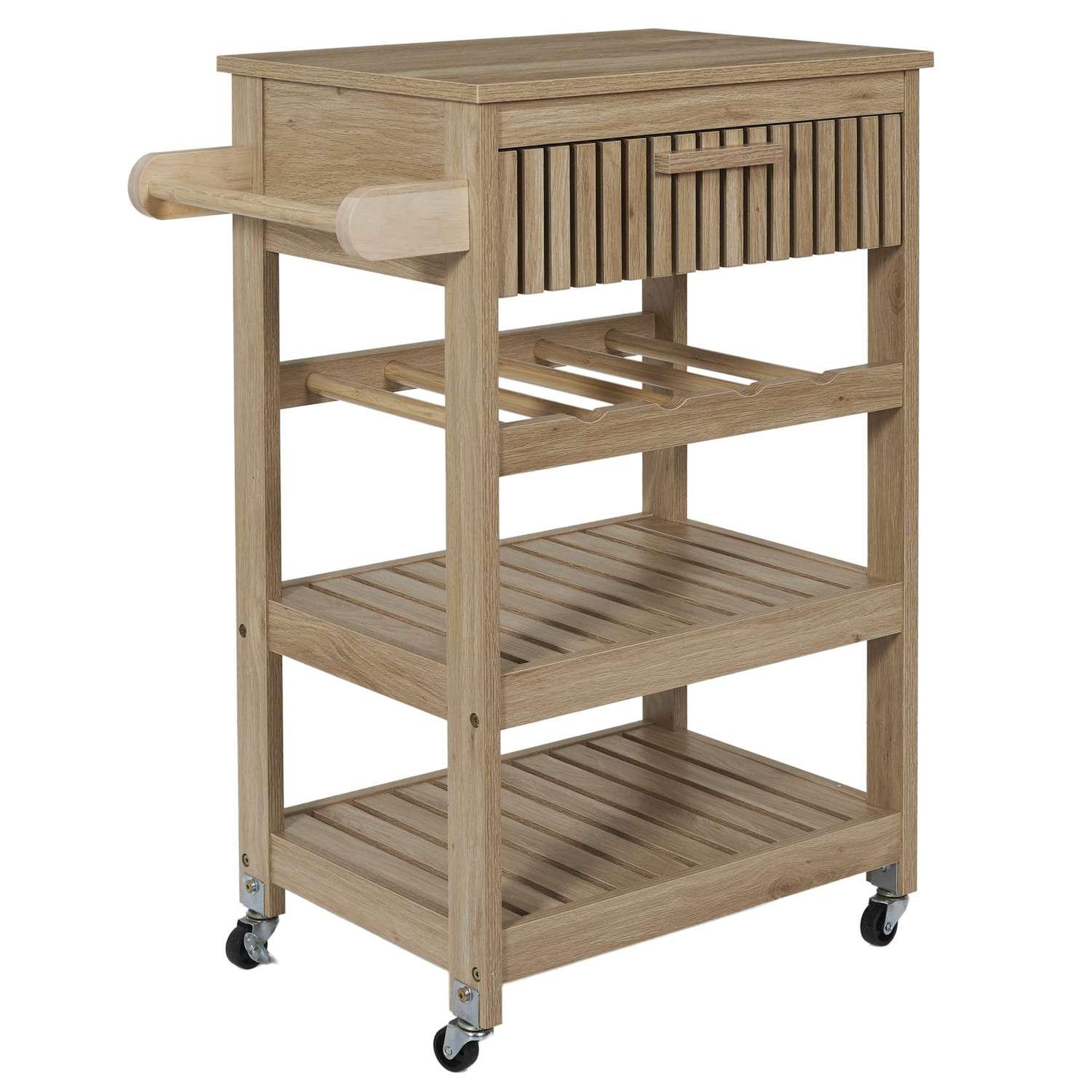 Voir la diapositive 3 : The Home Deco Factory Desserte de cuisine 3 plateaux et 1 tiroir Saulk en bois - Marron
