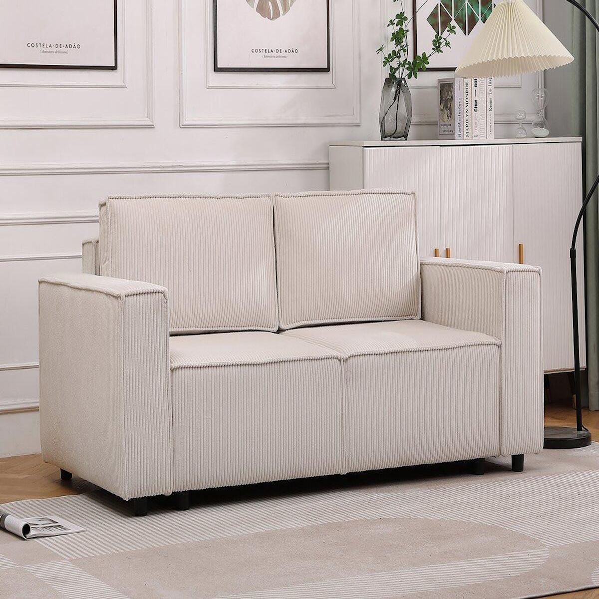 Habitat et Jardin Canapé droit convertible en velours côtelé  Montaigne S  - 2 places - Beige