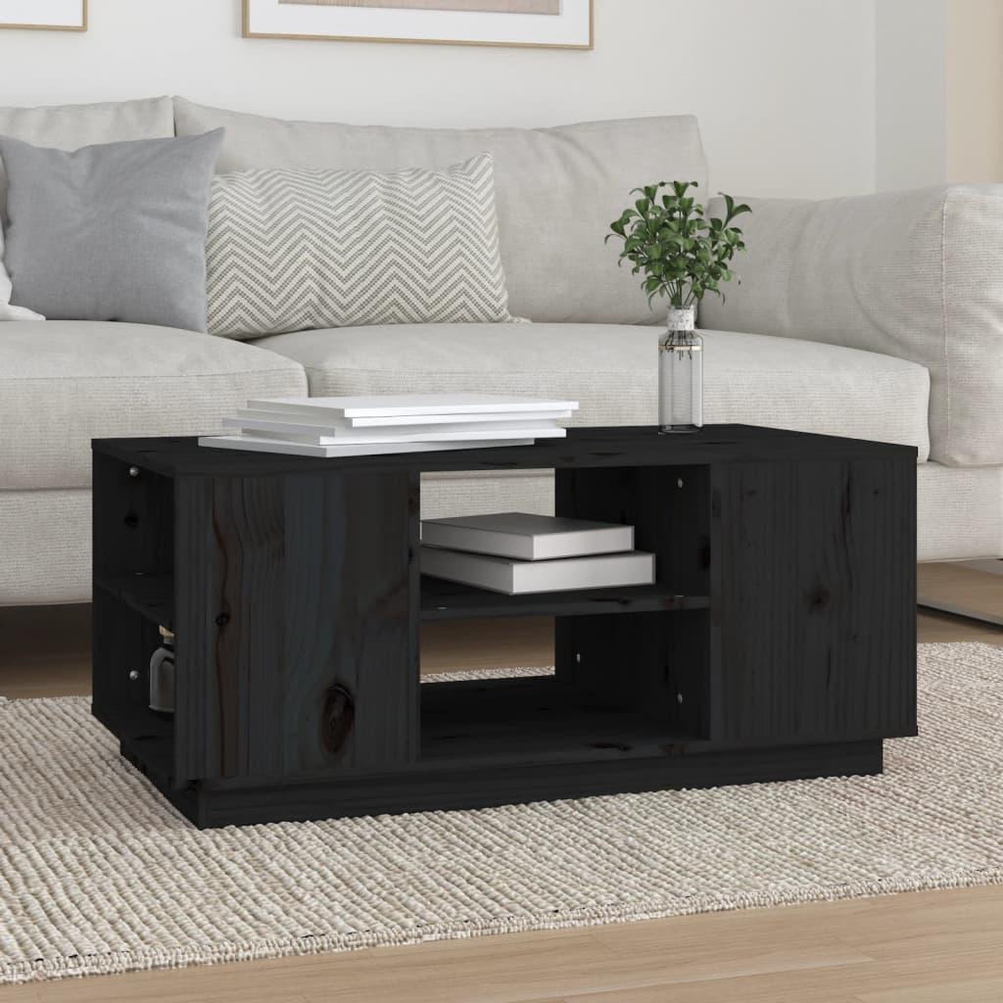 Voir la diapositive 1 : VIDAXL Table basse Noir 90x49x40,5 cm Bois massif de pin