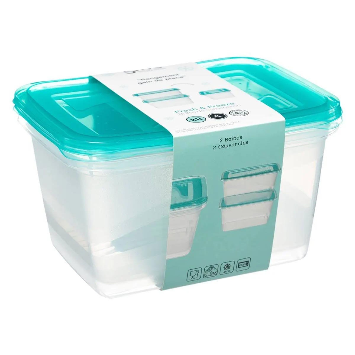 FIVE Lot de 2 Boîtes de Conservation  Fresh & Freeze  2L Bleu