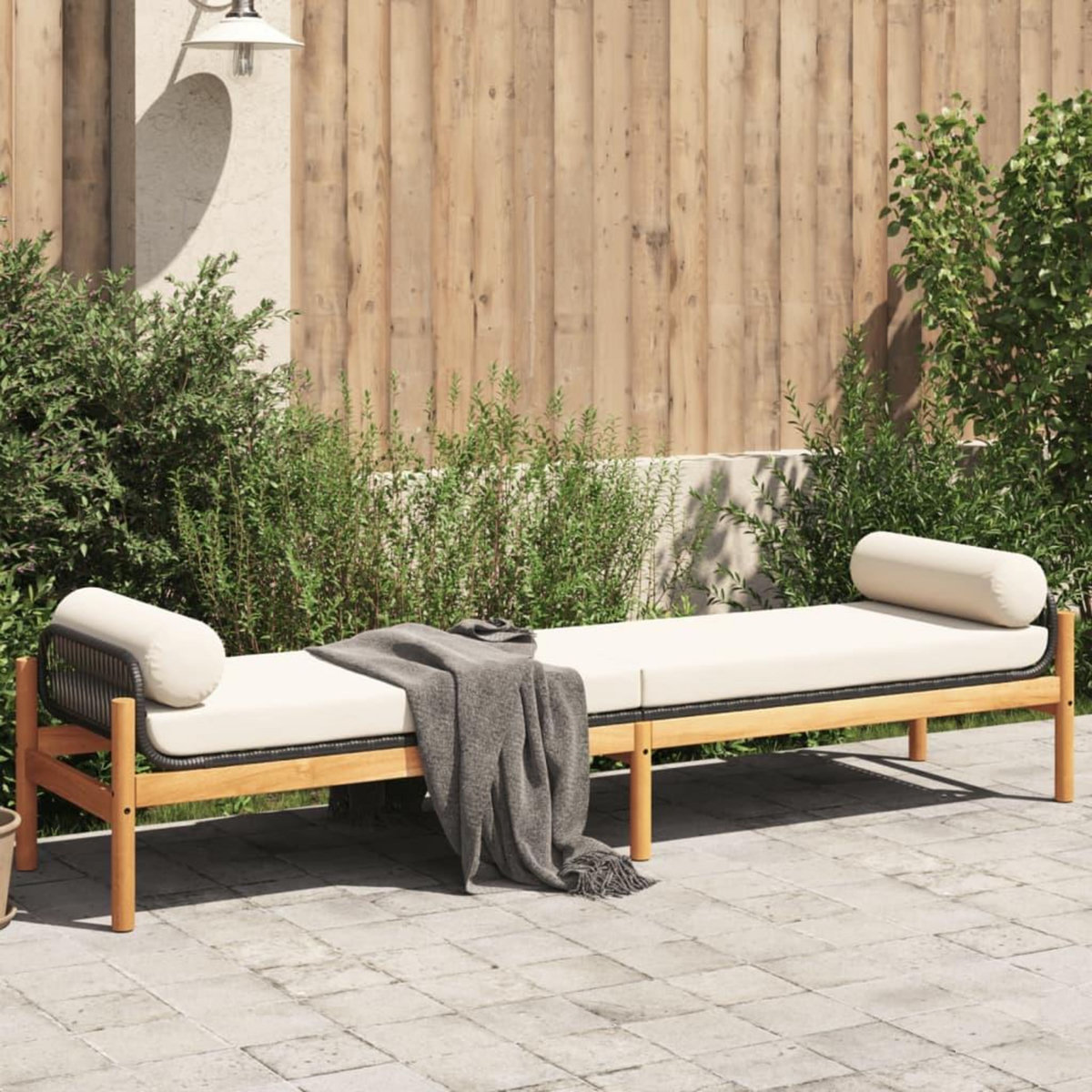 VIDAXL Banc de jardin avec coussin noir resine tressee acacia