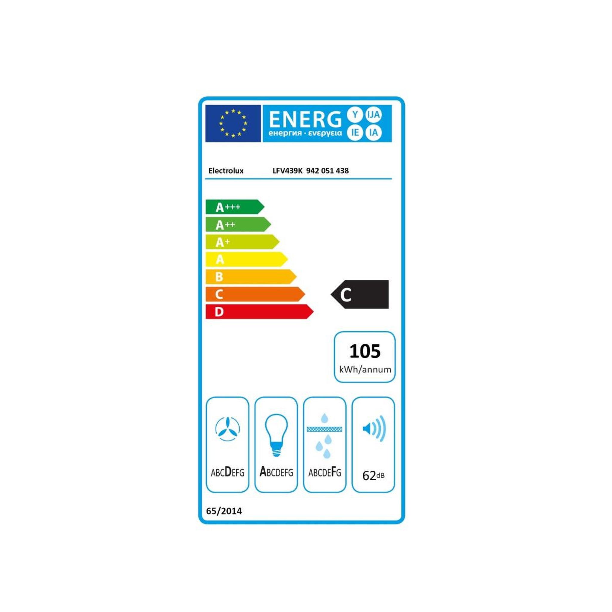 Voir la diapositive 2 : ELECTROLUX Hotte décorative inclinée 90cm 615m3/h noir - lfv439k