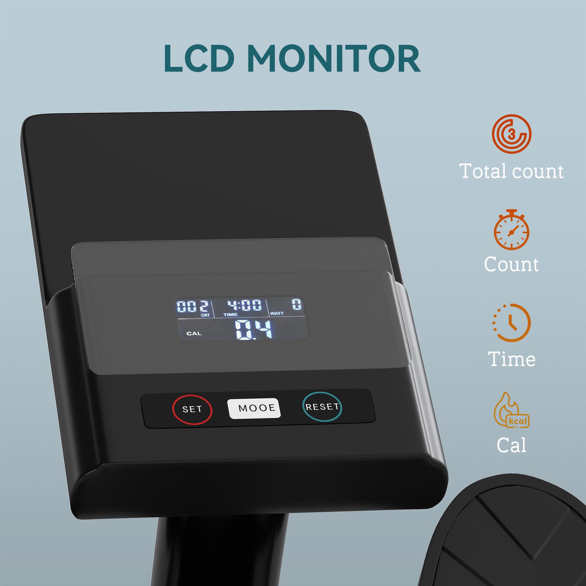 Voir la diapositive 5 : HOMCOM Rameur hydraulique 12 niveaux de résistance écran lcd multifonction max. 130kg acier pu noir