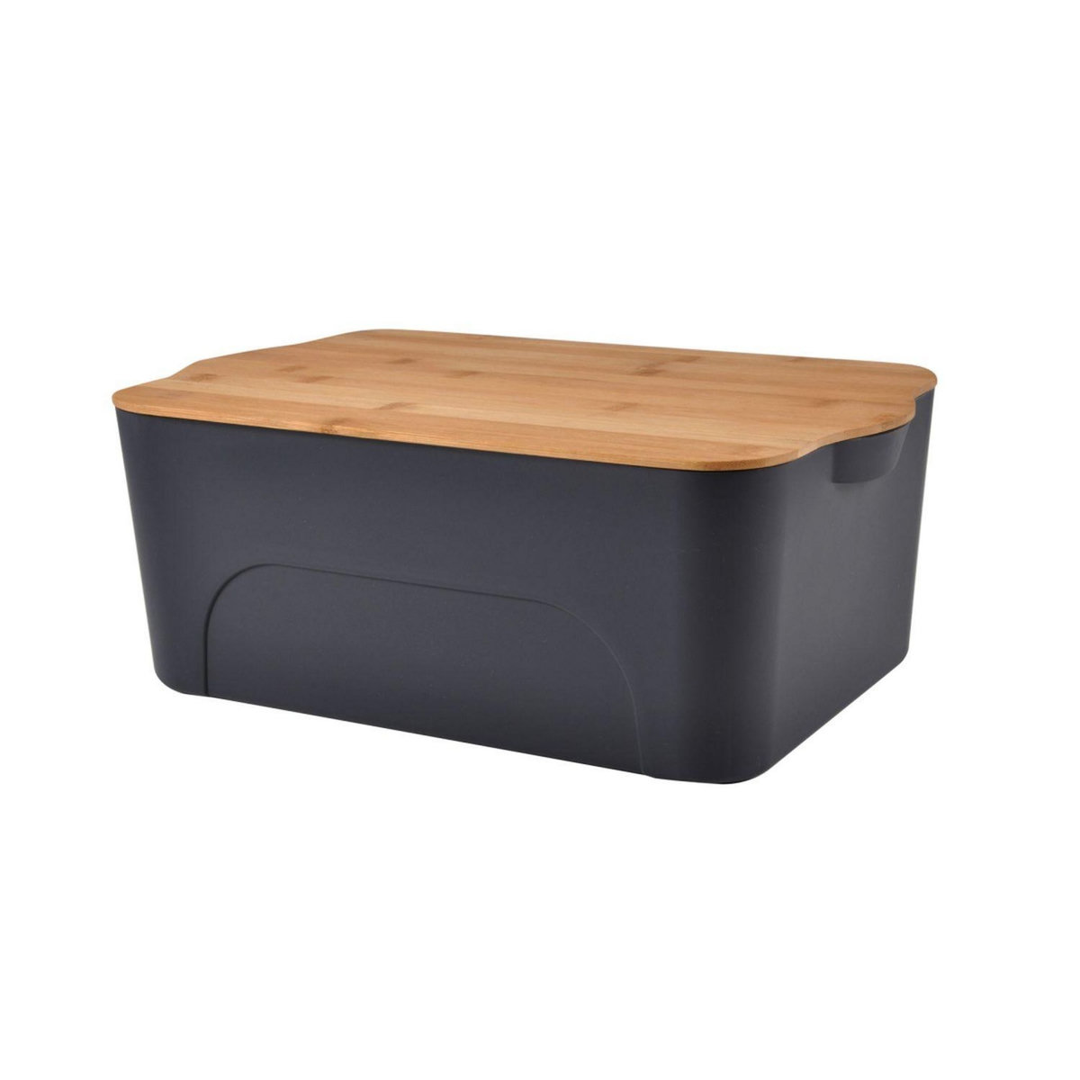 HOMEA Boite plastique avec couvercle en bambou - 16 L - Gris anthracite