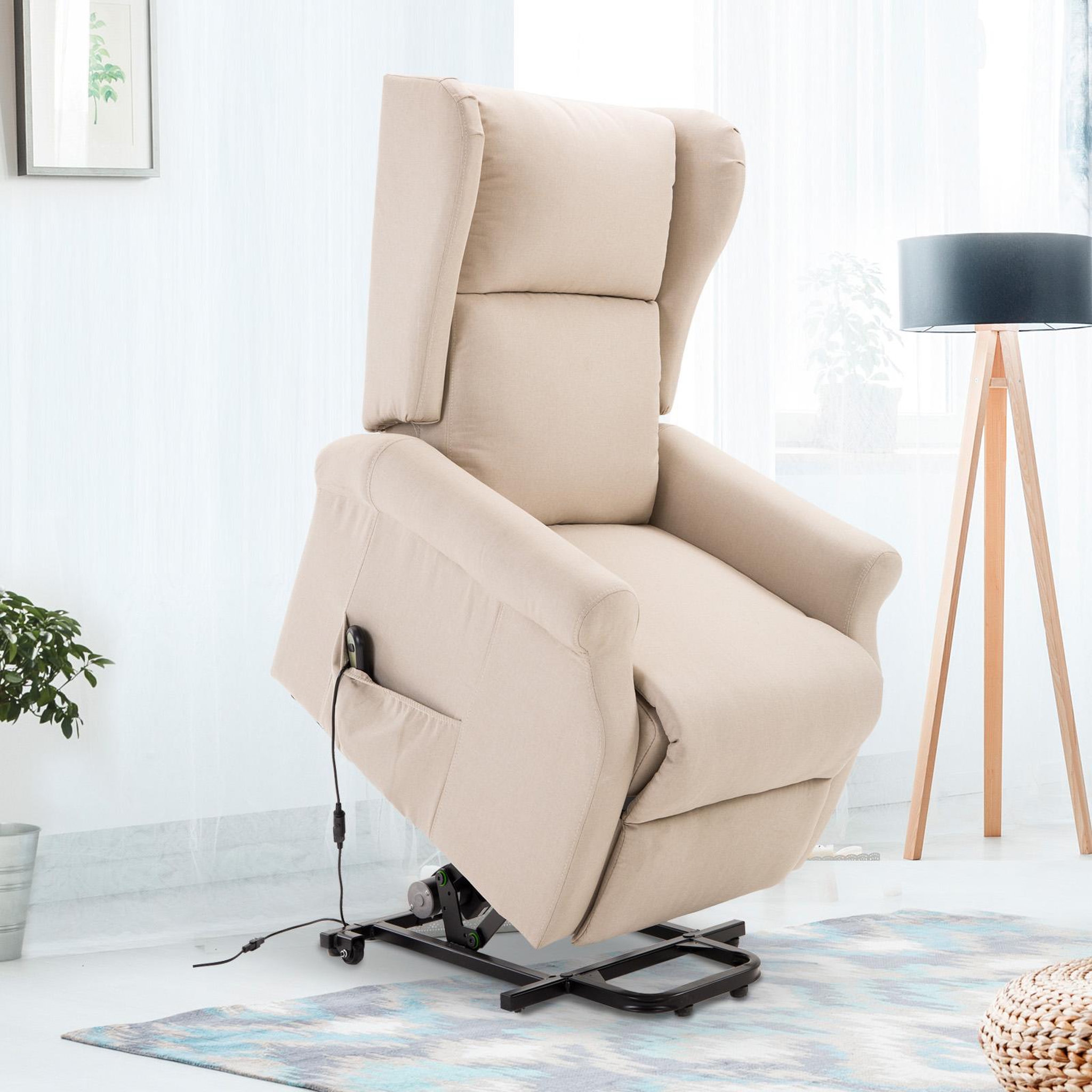 Voir la diapositive 2 : HOMCOM Fauteuil de relaxation électrique fauteuil releveur inclinable avec repose-pied ajustable lin beige