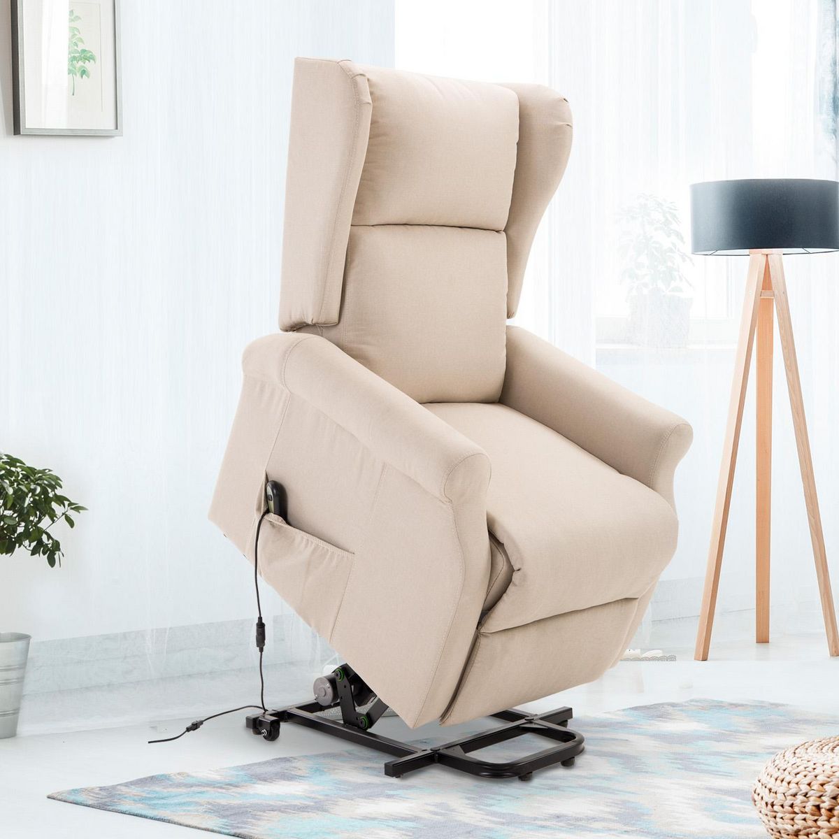 HOMCOM Fauteuil de relaxation électrique fauteuil releveur inclinable avec repose-pied ajustable lin beige