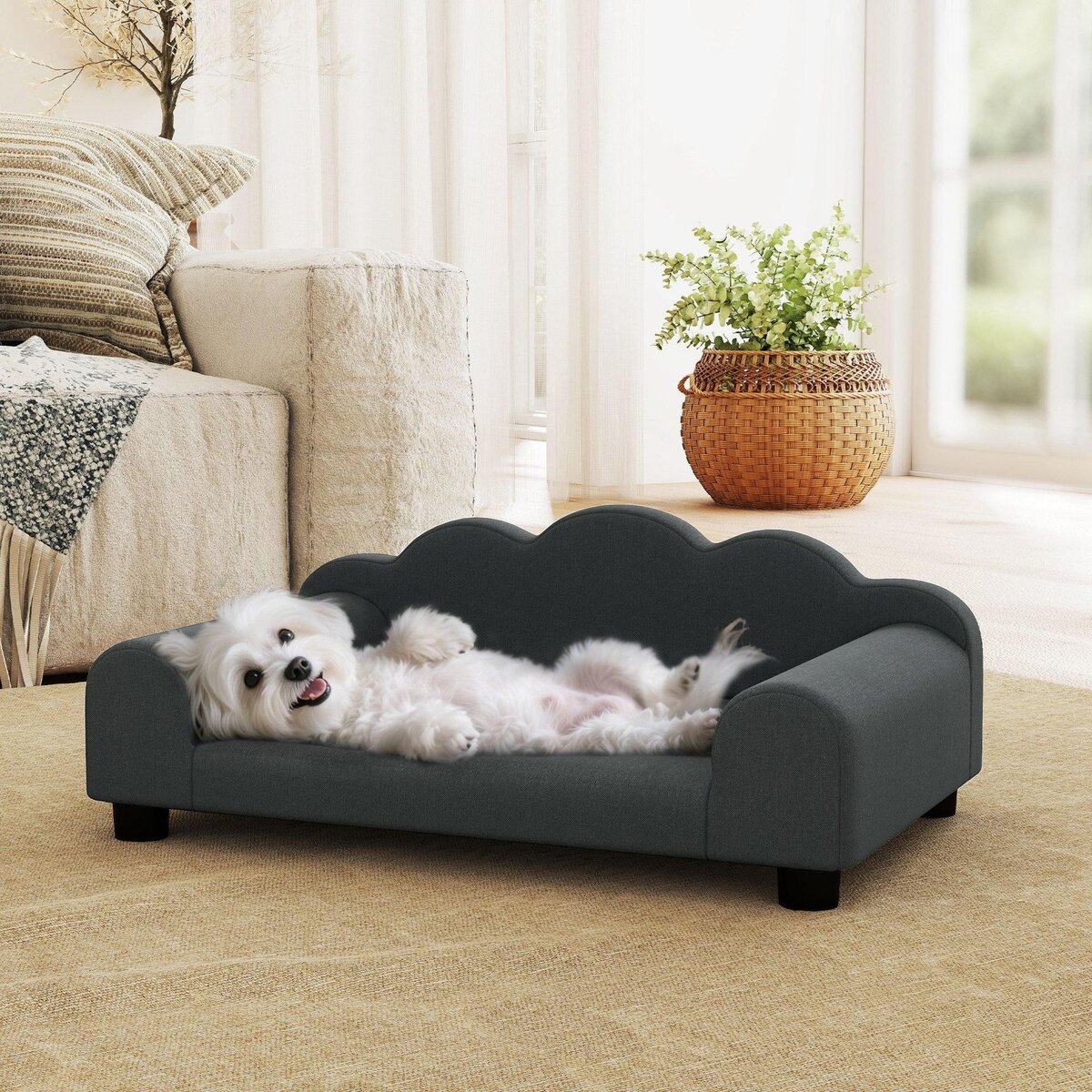 PAWHUT Canapé chien lit pour chien chat design contemporain coquillage dim. 66L x 42l x 28,5H cm gris