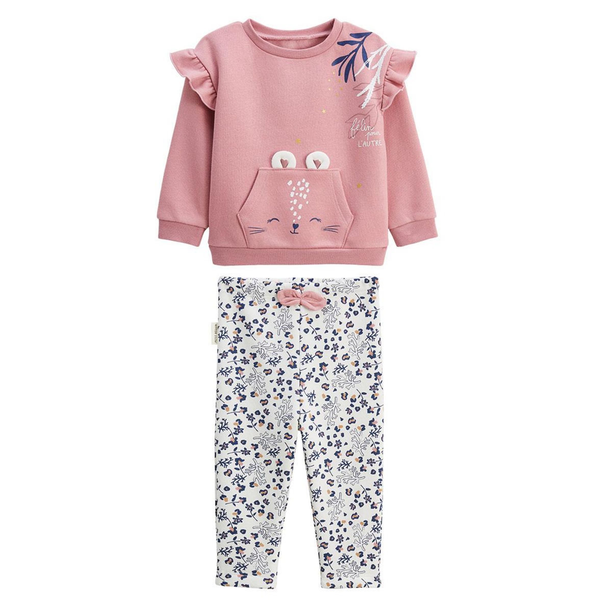Petit Béguin Ensemble enfant sweat et legging en molleton Céleste
