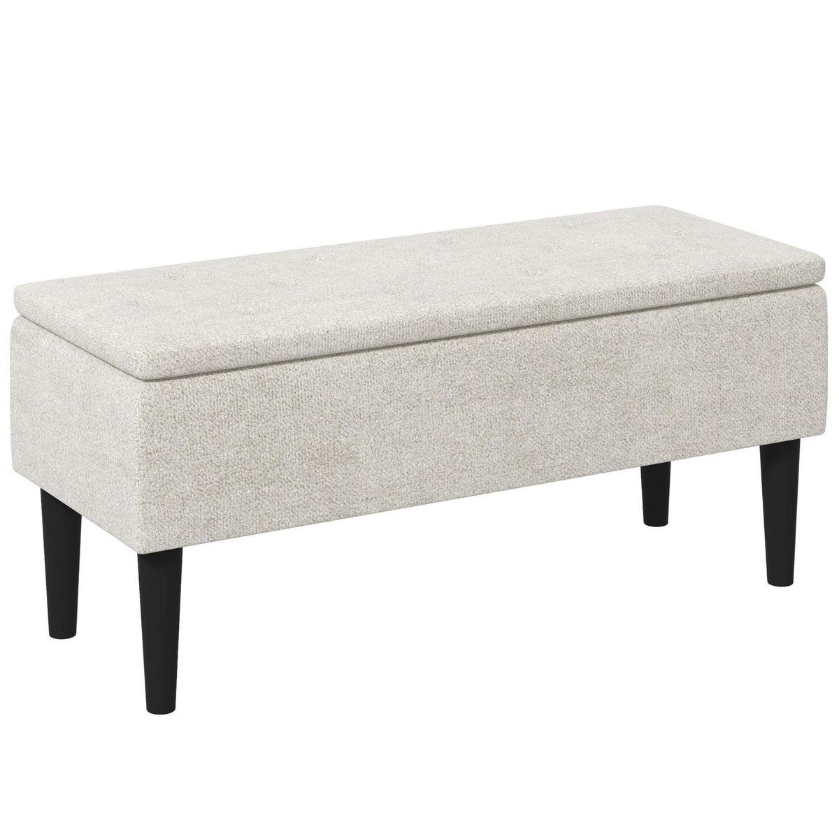 HOMCOM Banc coffre de rangement 2 en 1 dim. 95L x 38l x 45H cm piètement bois noir tissu blanc cassé