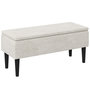 Voir la diapositive 1 : HOMCOM Banc coffre de rangement 2 en 1 dim. 95L x 38l x 45H cm piètement bois noir tissu blanc cassé