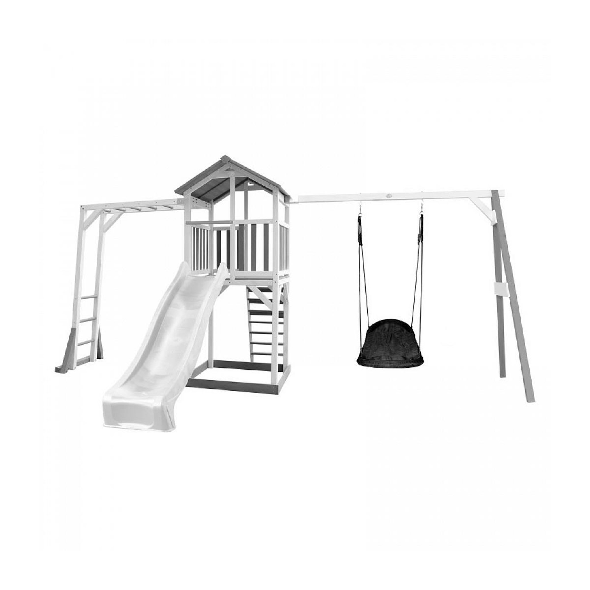 Axi House AXI Structure de jeu Beach Tower Blanc Gris cadre escalade balancoire Nid ovale Roxy toboggan Blanc