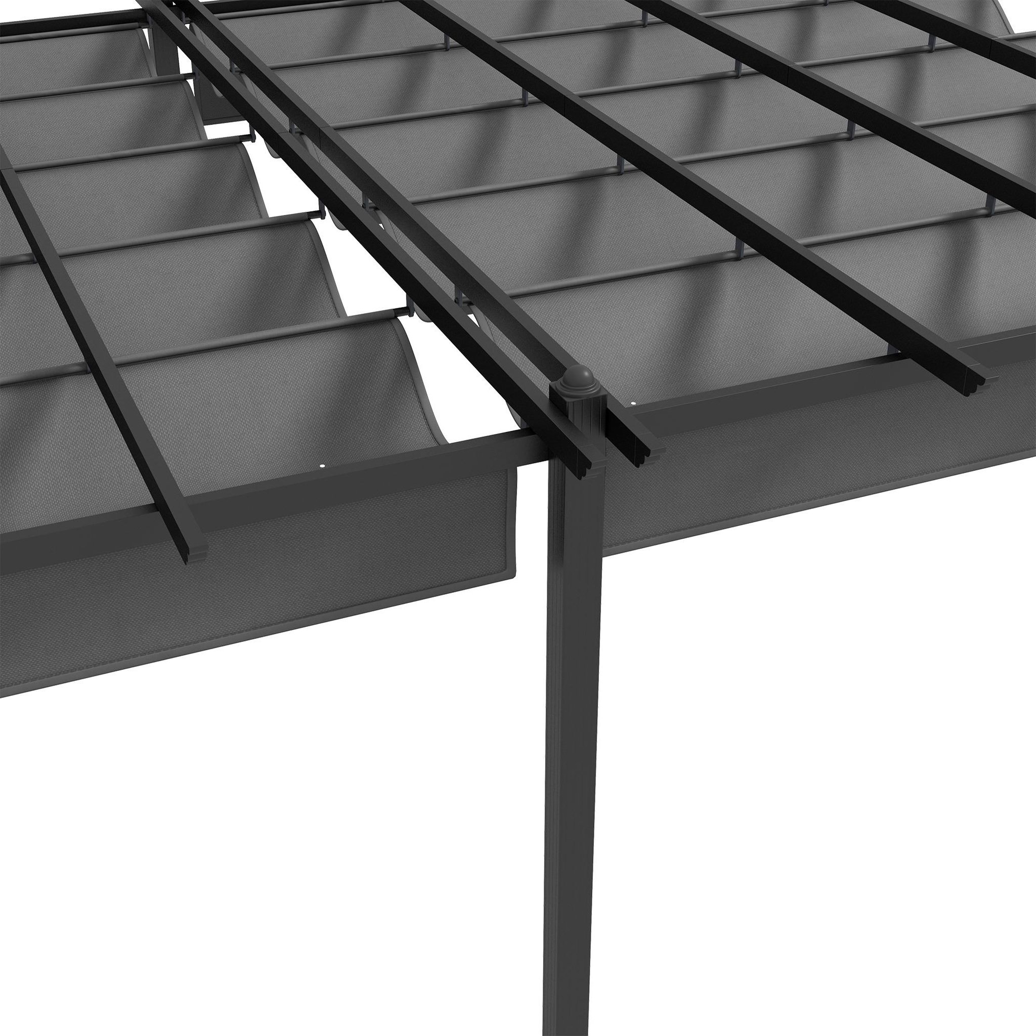 Voir la diapositive 5 : OUTSUNNY Pergola rétractable dim. 5,97L x 3,58l x 2,23H m structure robuste alu toile polyester haute densité 180 g/m² incluse gris