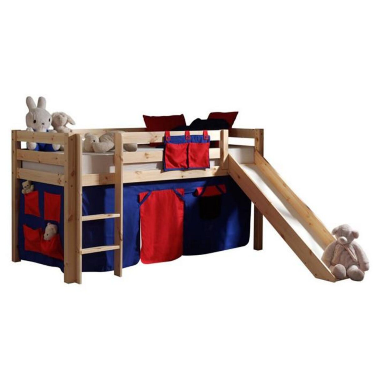 Paris Prix Lit Enfant Avec Toboggan  Pino Rouge  90x200cm Naturel