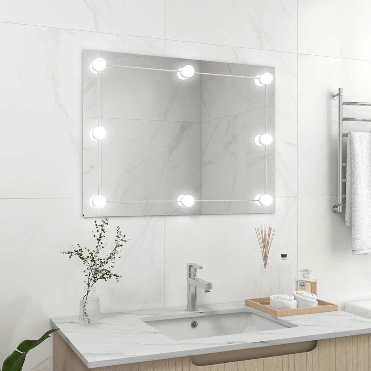 VIDAXL Miroir mural sans cadre avec lampes LED Rectangulaire Verre