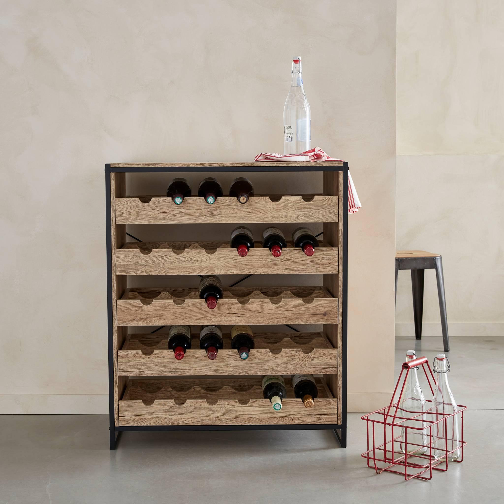 Voir la diapositive 2 : SWEEEK Etagères range bouteilles. Loft. 5 tiroirs. 5 étagères L 75 CM x l 40 CM x H 90 CM