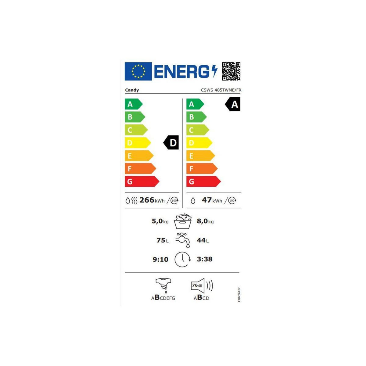 Candy Lave linge séchant hublot CSWS 485TWME/FR