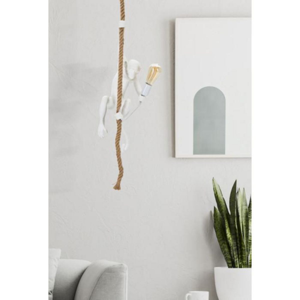 Paris Prix Lampe Suspension en Résine  Singe  60cm Blanc