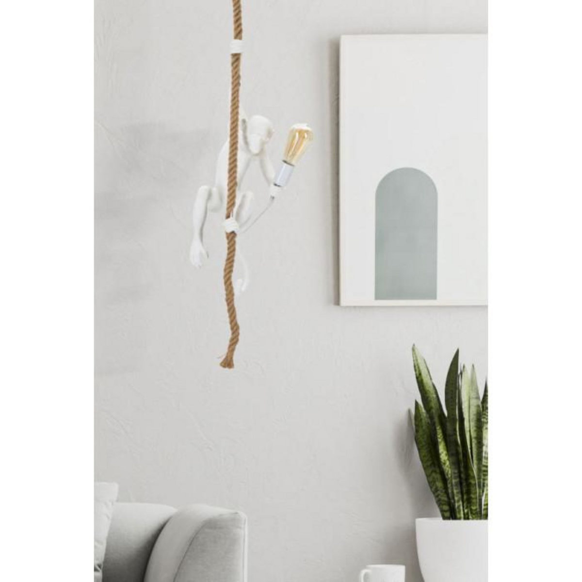 Paris Prix Lampe Suspension en Résine  Singe  60cm Blanc