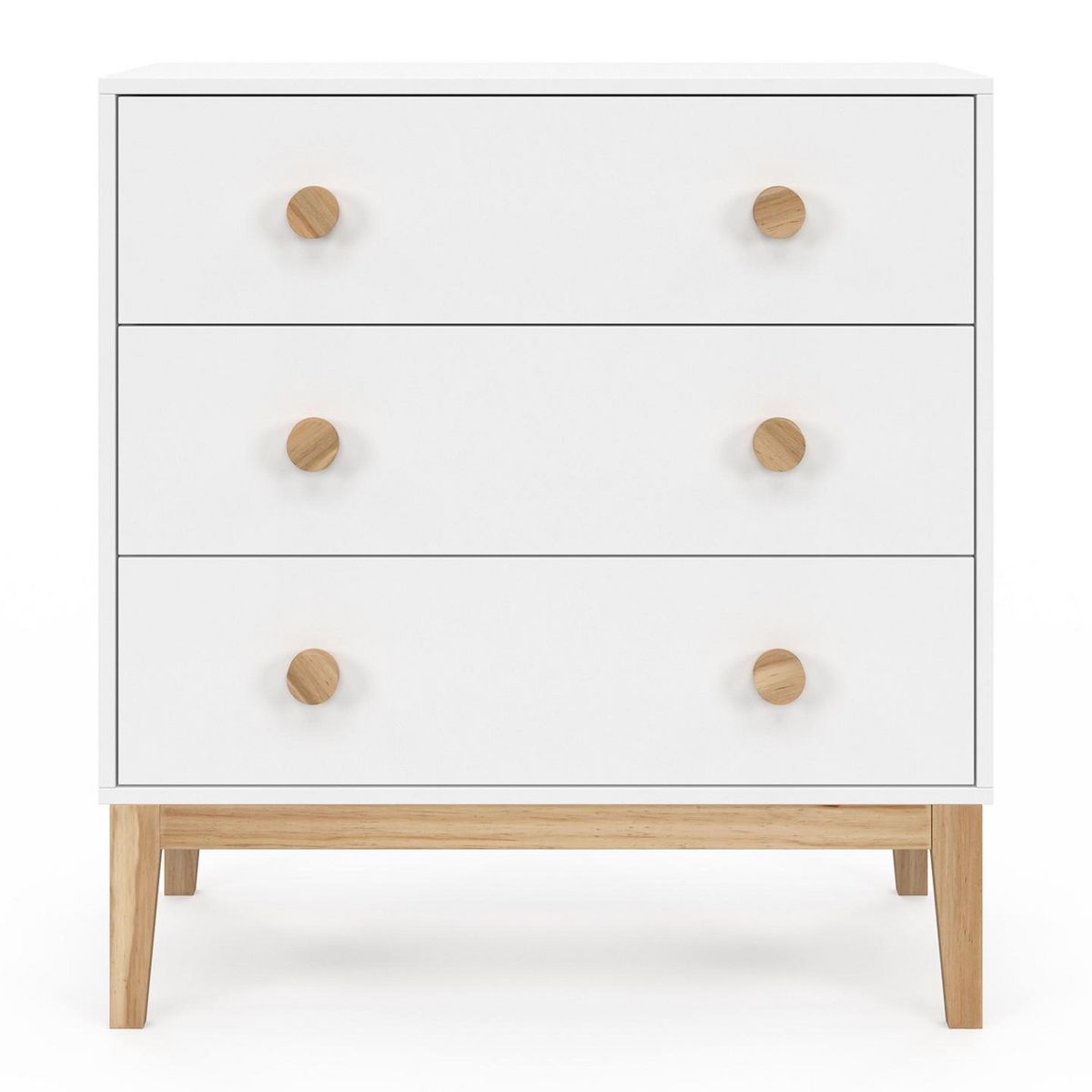 ID MARKET Commode enfant 3 tiroirs JACOB 80 cm blanc et bois