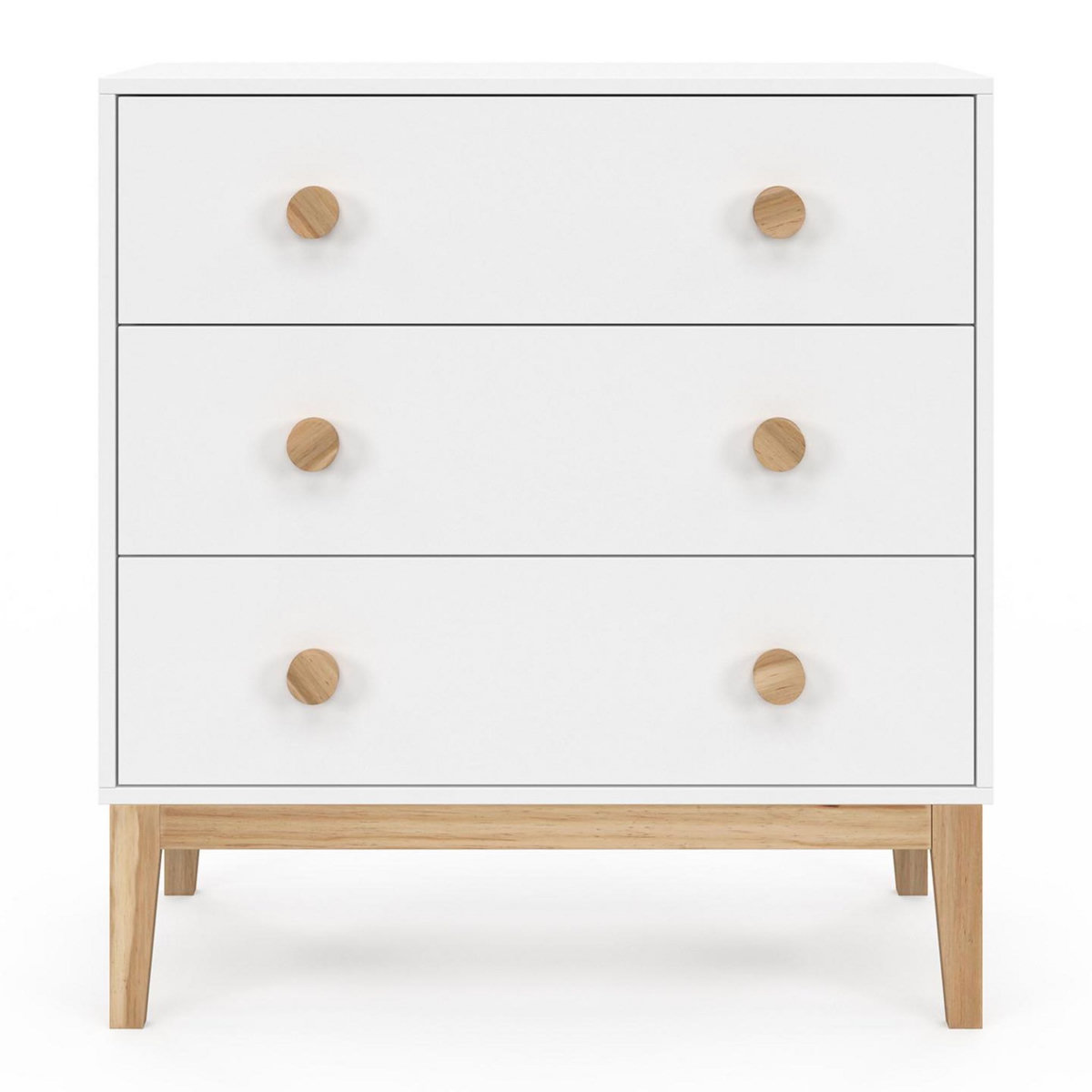 ID MARKET Commode 3 tiroirs JACOB 80 cm enfant blanc et bois