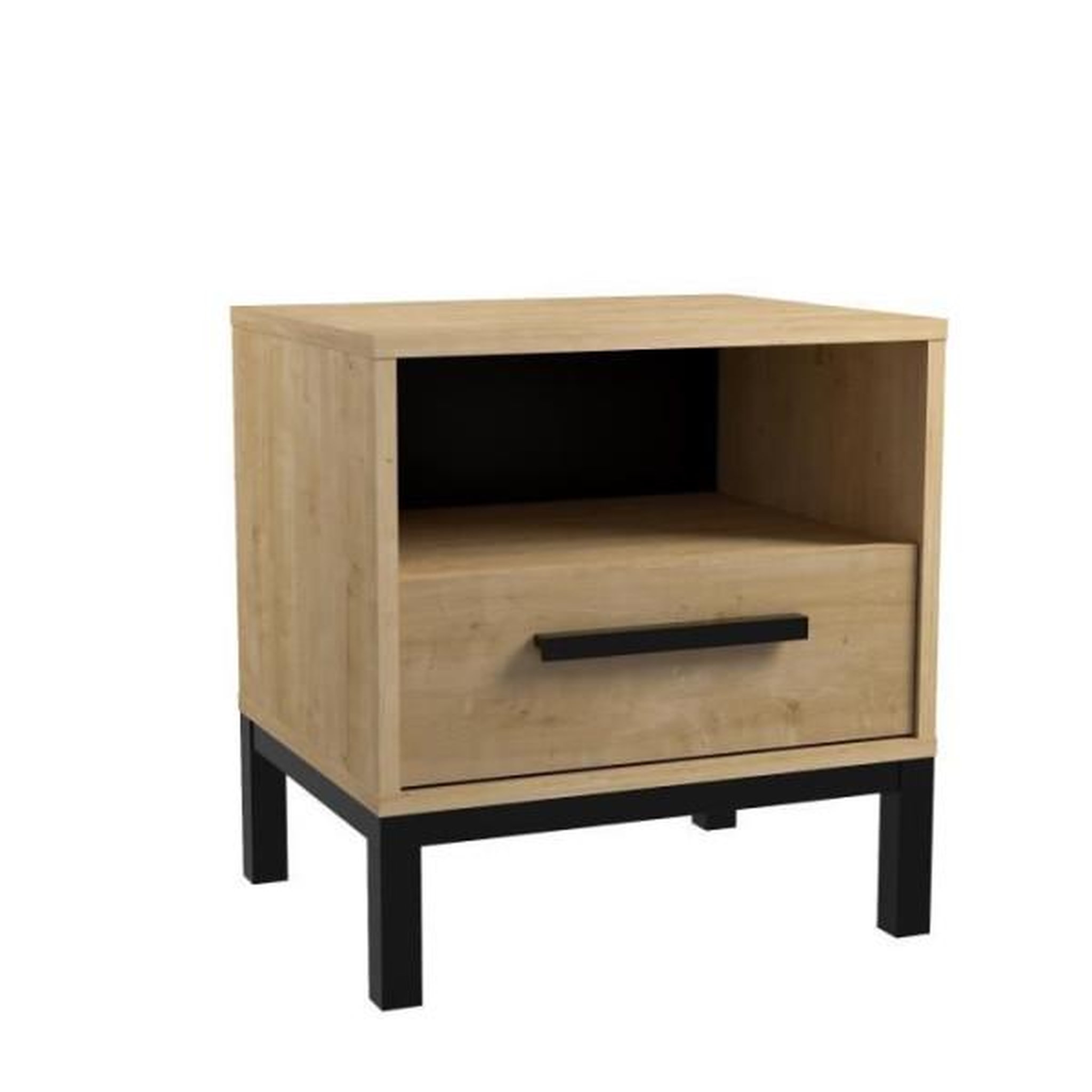 Voir la diapositive 2 : Demeyere Ensemble lit adulte CRAFT 140x190/200 cm - 2 chevets + armoire - Mélaminé - Décor chene Hamilton - Fabrication française - D