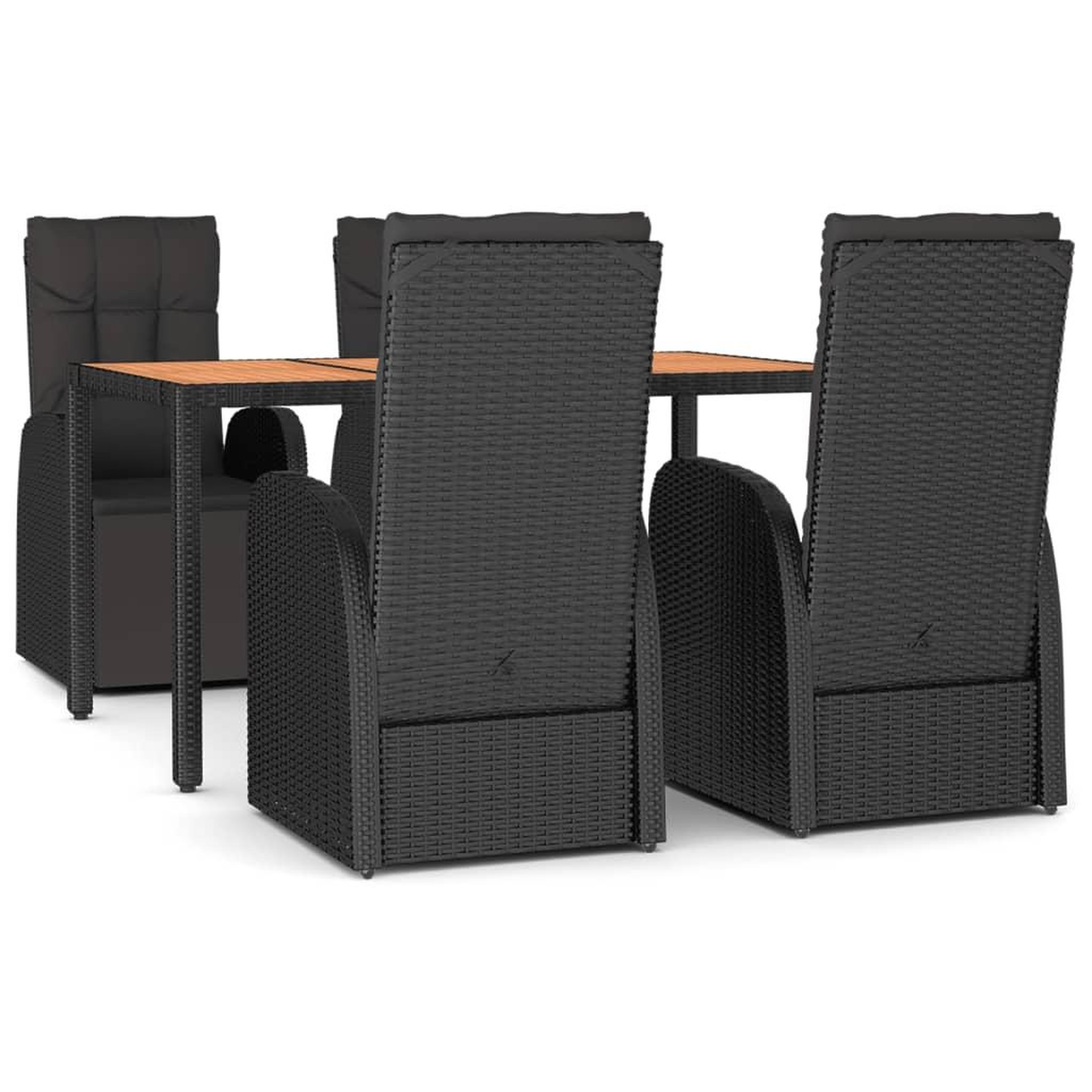 Voir la diapositive 1 : VIDAXL Ensemble a manger de jardin 5pcs noir poly rotin et acacia